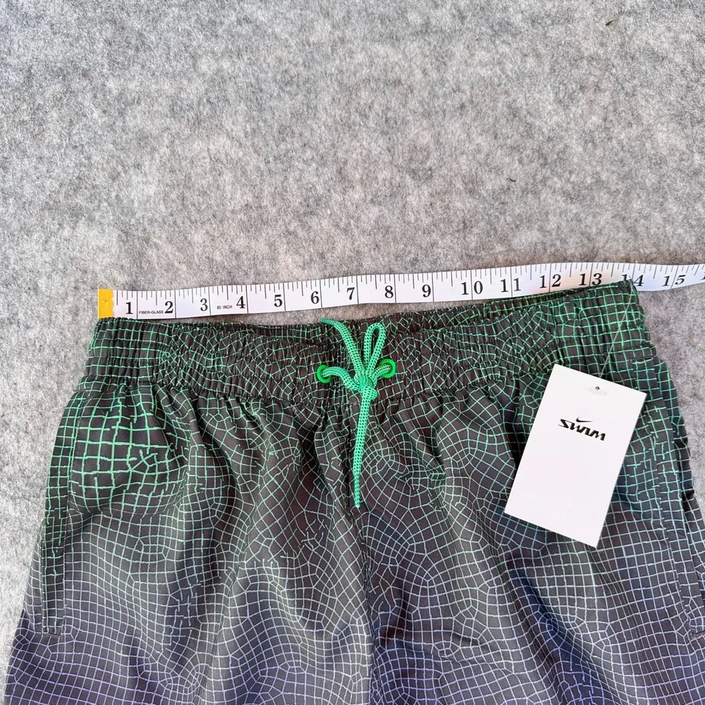Nike Mens Swim Trunks Small Green Purple Grid Gradient Swoosh NESSD541-380 NEW